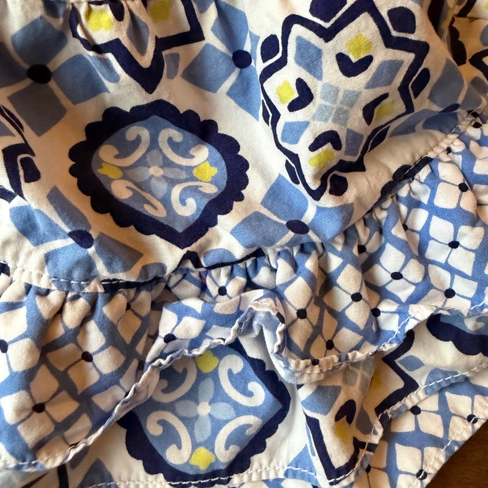 Y2K retired Gymboree Blue White Geometric Tile Ruffle Sun Hat Kids 4T-5T Cotton - Picture 2 of 5